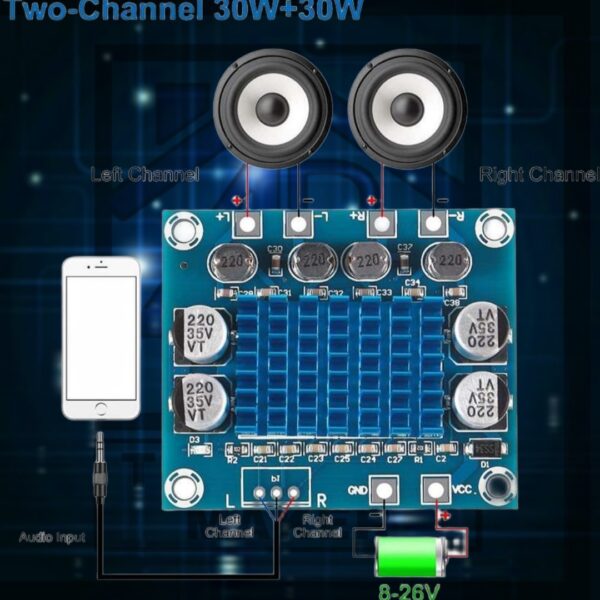 TPA3110 XH-A232 30W+30W 2.0 Channel Digital Stereo Audio Power Amplifier Board DC 8-26V 3A - Image 2