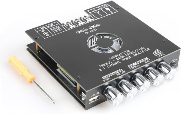 540W Bluetooth Power Amplifier Board with Subwoofer 2.1 Channel 160W×2+220W, 15V-36V Audio Power Amplifier Module with Treble and Bass Control